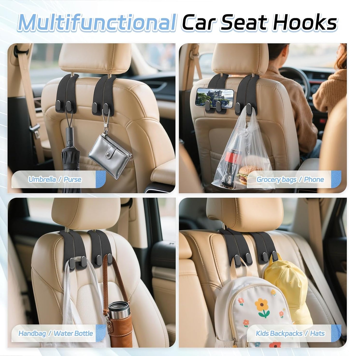 Car Seat Headrest Hook | Vegan Leather Hooks (Buy 1 Get 1 Free)