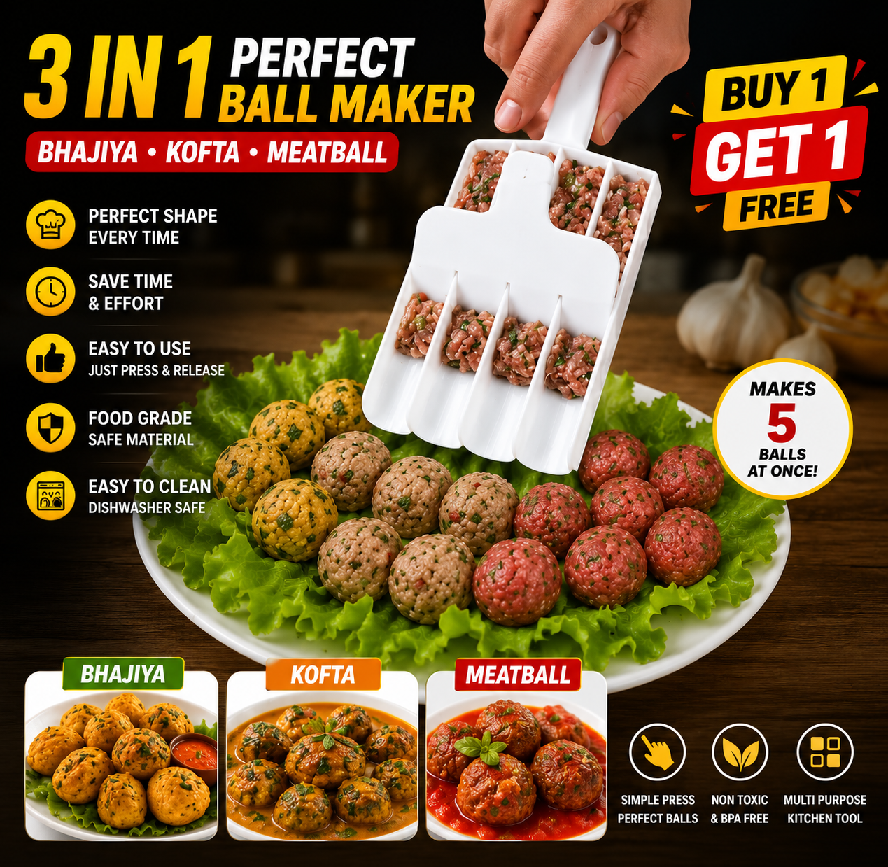Perfect Kofta™ Meatball Maker | Make 5 Perfect Koftas In Seconds