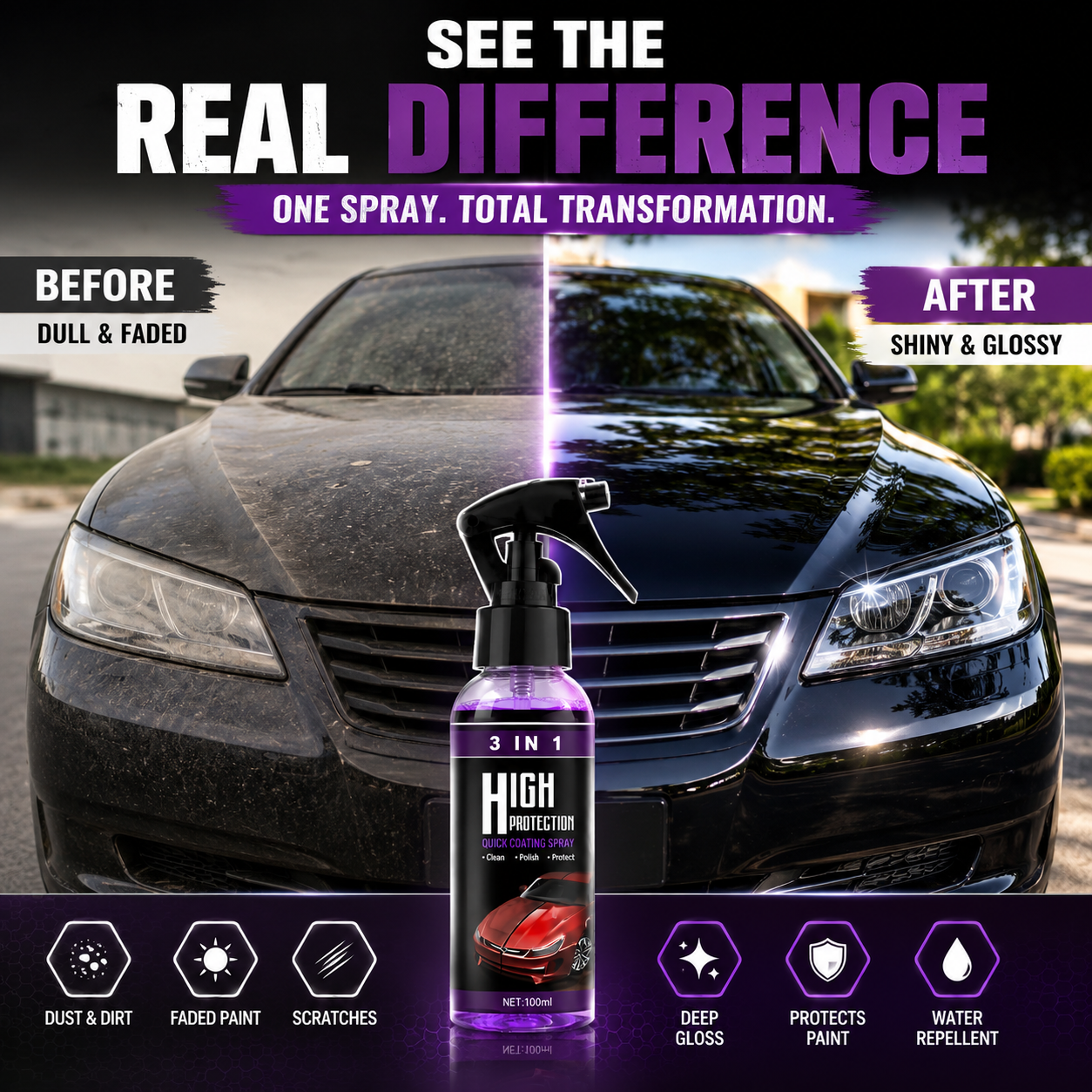 3-in-1 Car Coating Spray – Instant Shine & Protection | Buy 1 Get 1 FREE