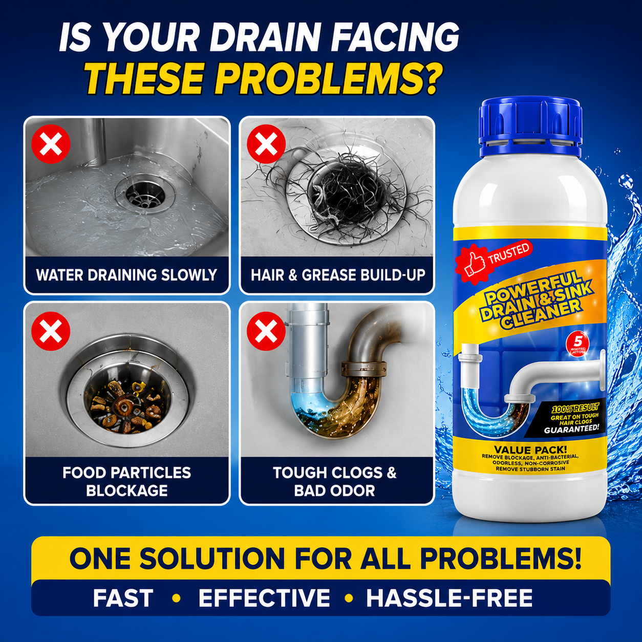 Power Drain™ Drain & Sink Cleaner (110g) | Instantly Removes Tough Pipe Blockages | Buy 1 Get 3 Free