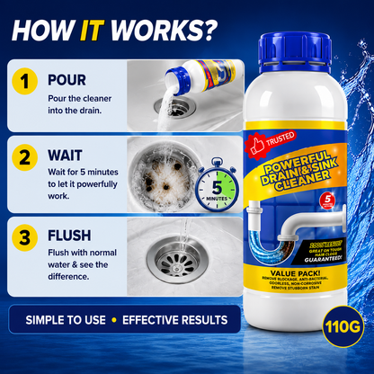Power Drain™ Drain & Sink Cleaner (110g) | Instantly Removes Tough Pipe Blockages | Buy 1 Get 3 Free