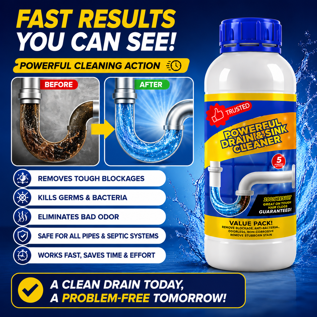 Power Drain™ Drain & Sink Cleaner (110g) | Instantly Removes Tough Pipe Blockages | Buy 1 Get 3 Free